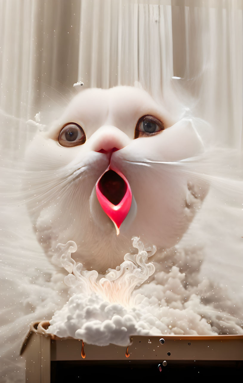 white cat lips, lostheplott surreal exploding head