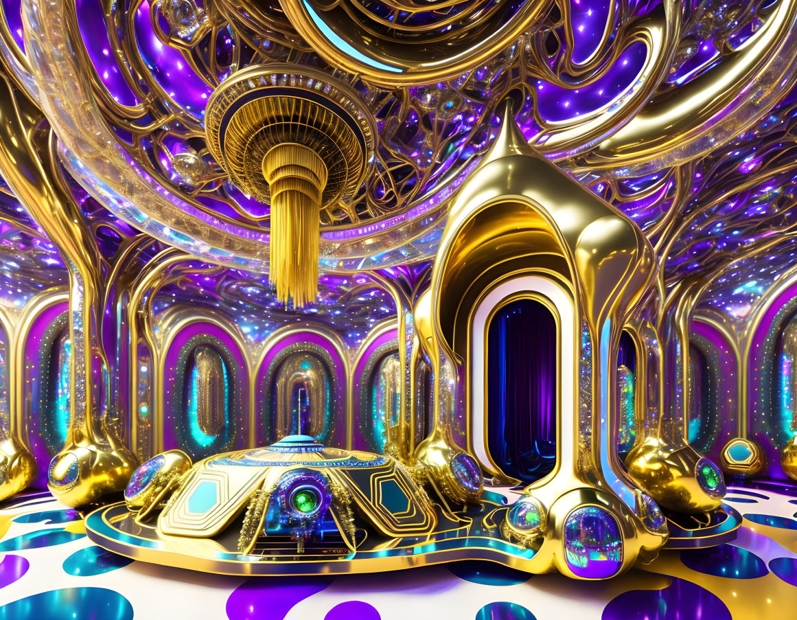 ai, Alienparty on a freaky spaceship, gold purple