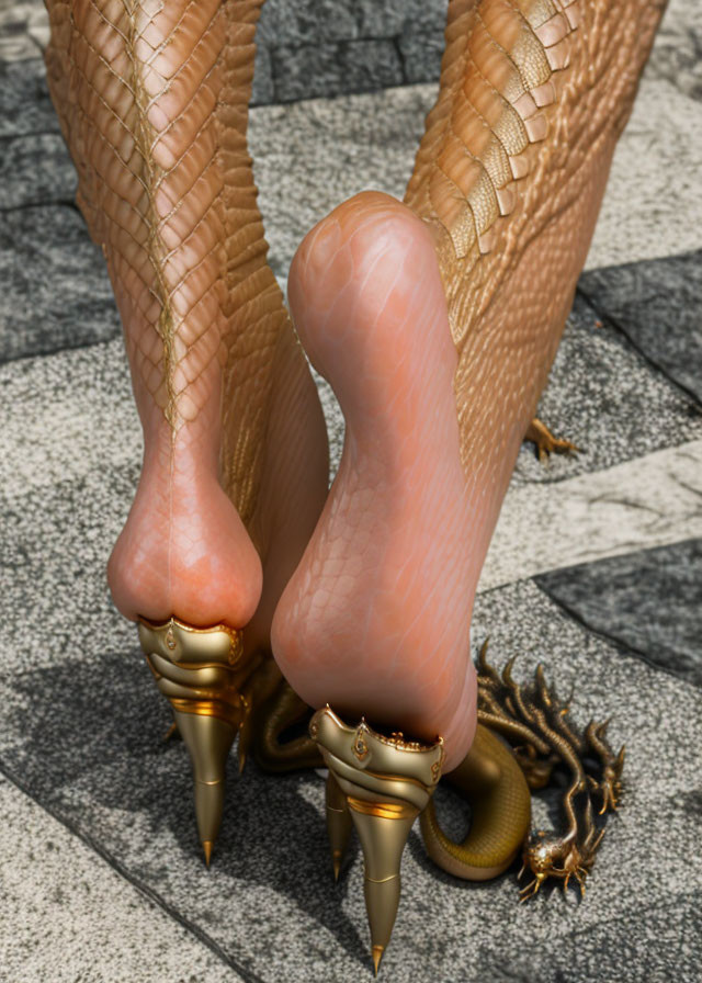 smooth peach naga dragon feet golden high heels