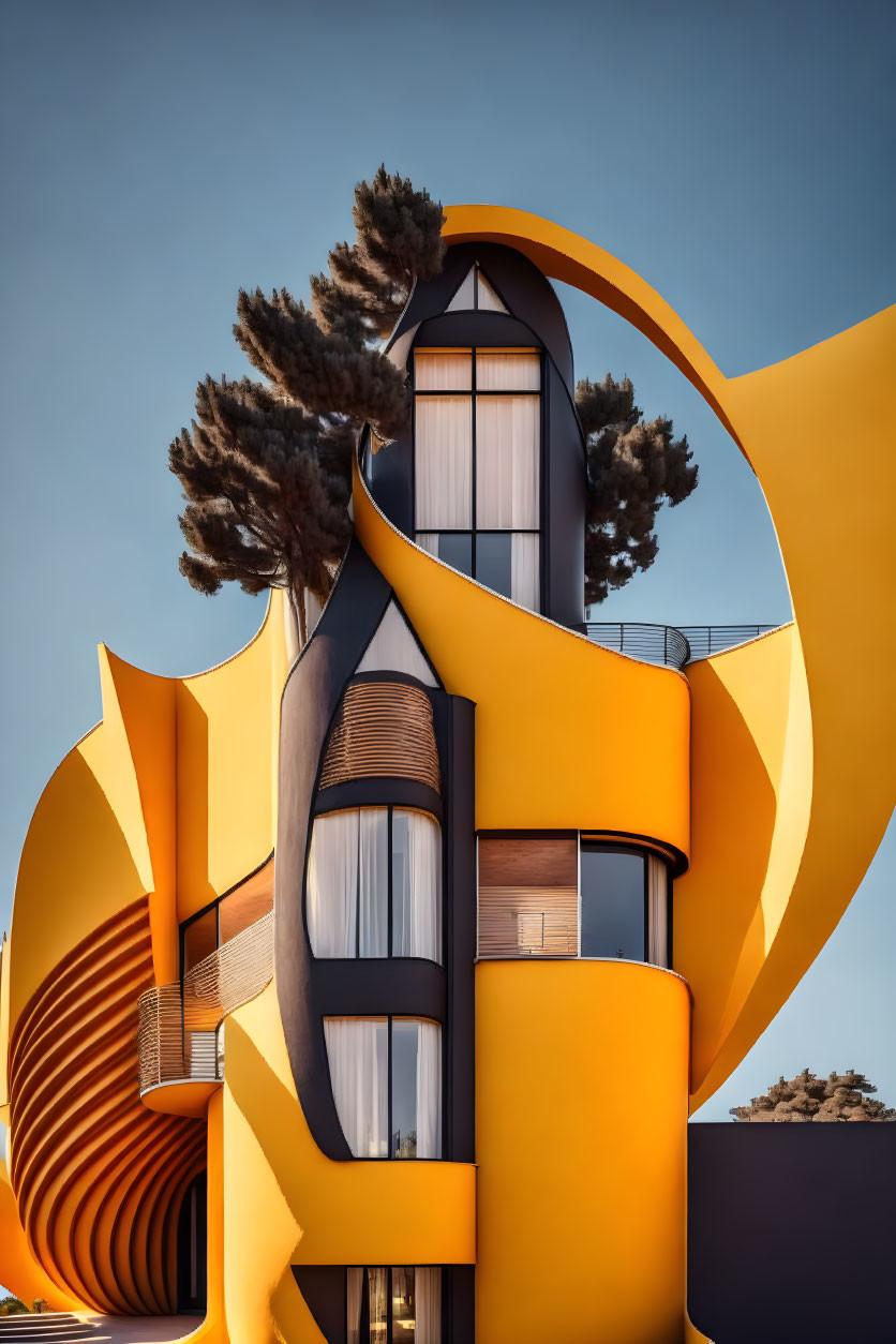 curvy yellow bauhaus home, fashion model shaped