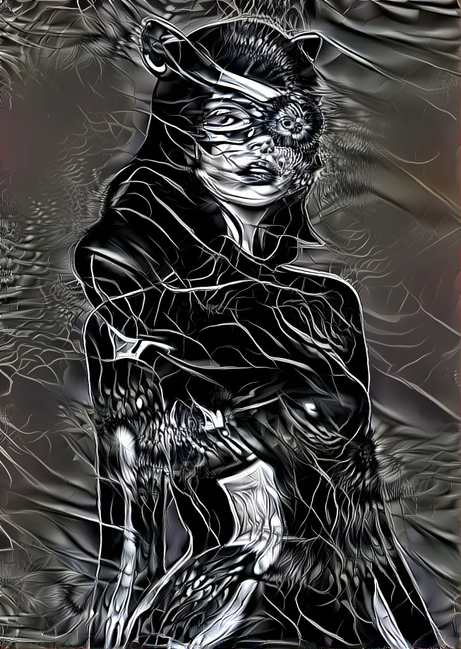 catgirl, retextured, black and white, broken glass