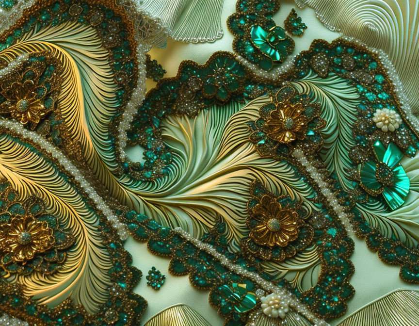 3d swirly green jeweled embroidery patchwork