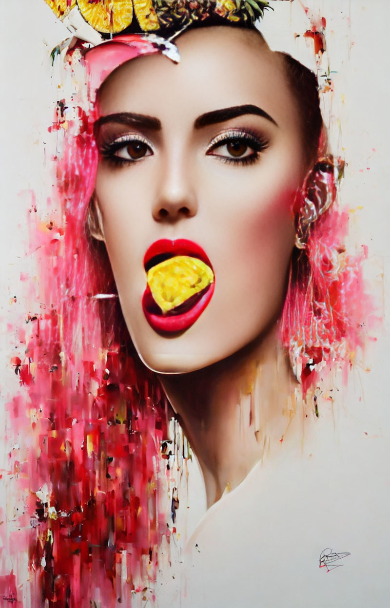 Vibrant portrait of woman with dramatic makeup and abstract background