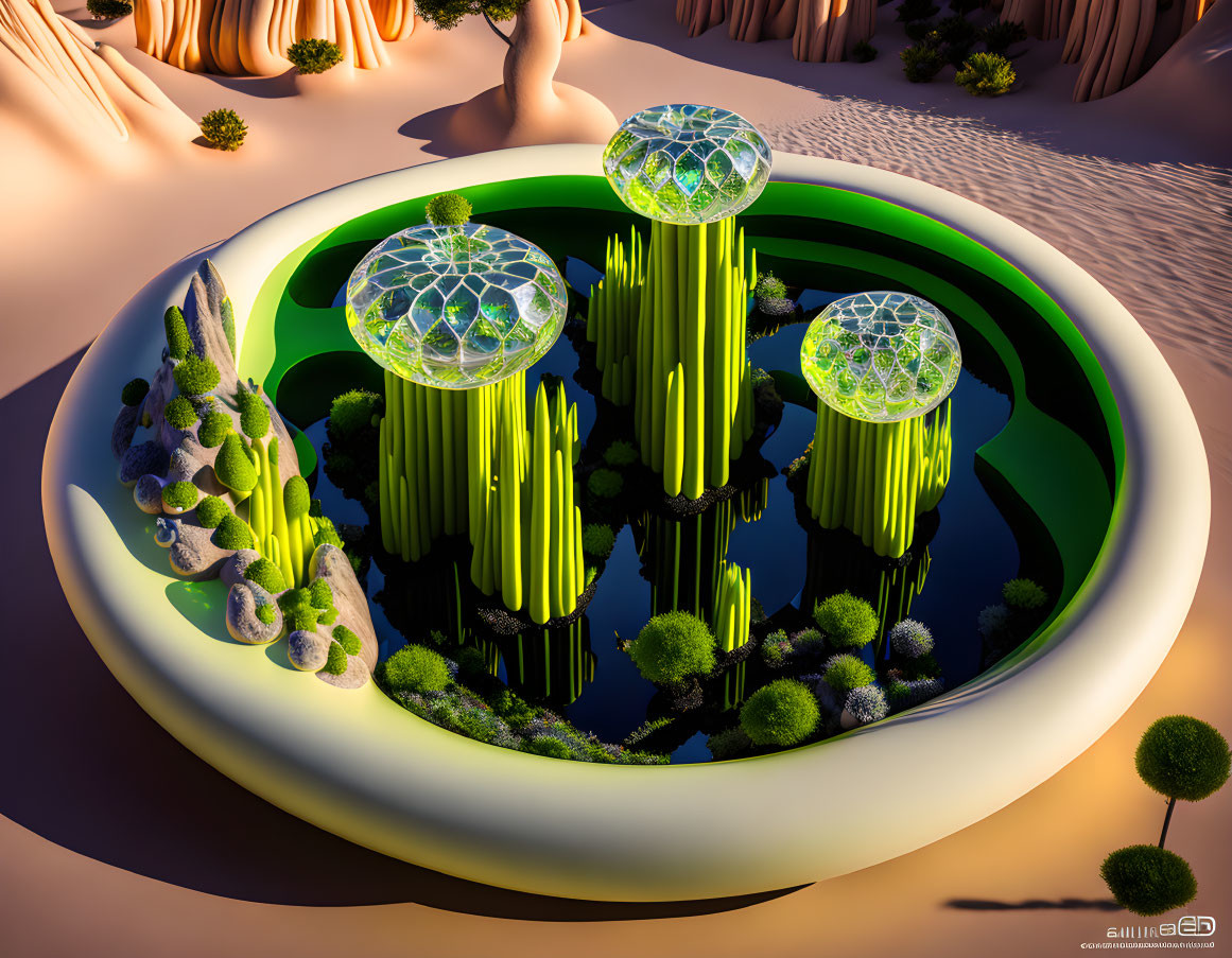 lime, plexi glass, 3d, tilt shift alien zen garden
