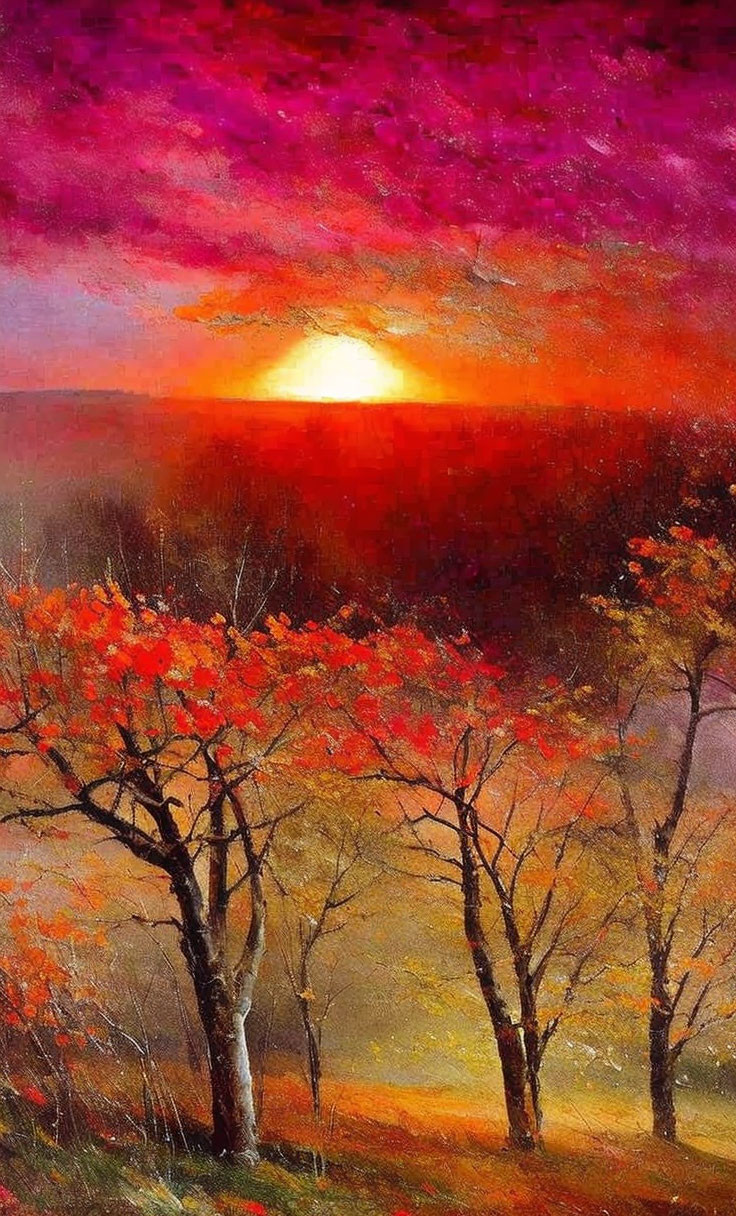 red sunset haze, AlekseySavrasov, oil painting