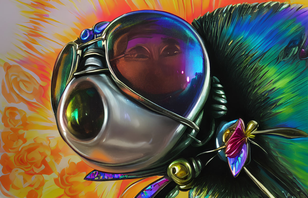 Colorful Astronaut Illustration with Reflective Helmet and Psychedelic Background