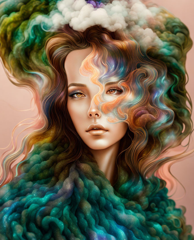 magical flaming swirling hair girl