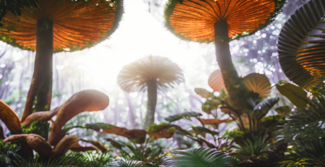 tropical mushroom zen garden forest, dof