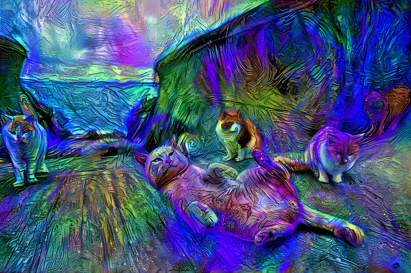 cats, cat island, relaxing, purple, green, indigo