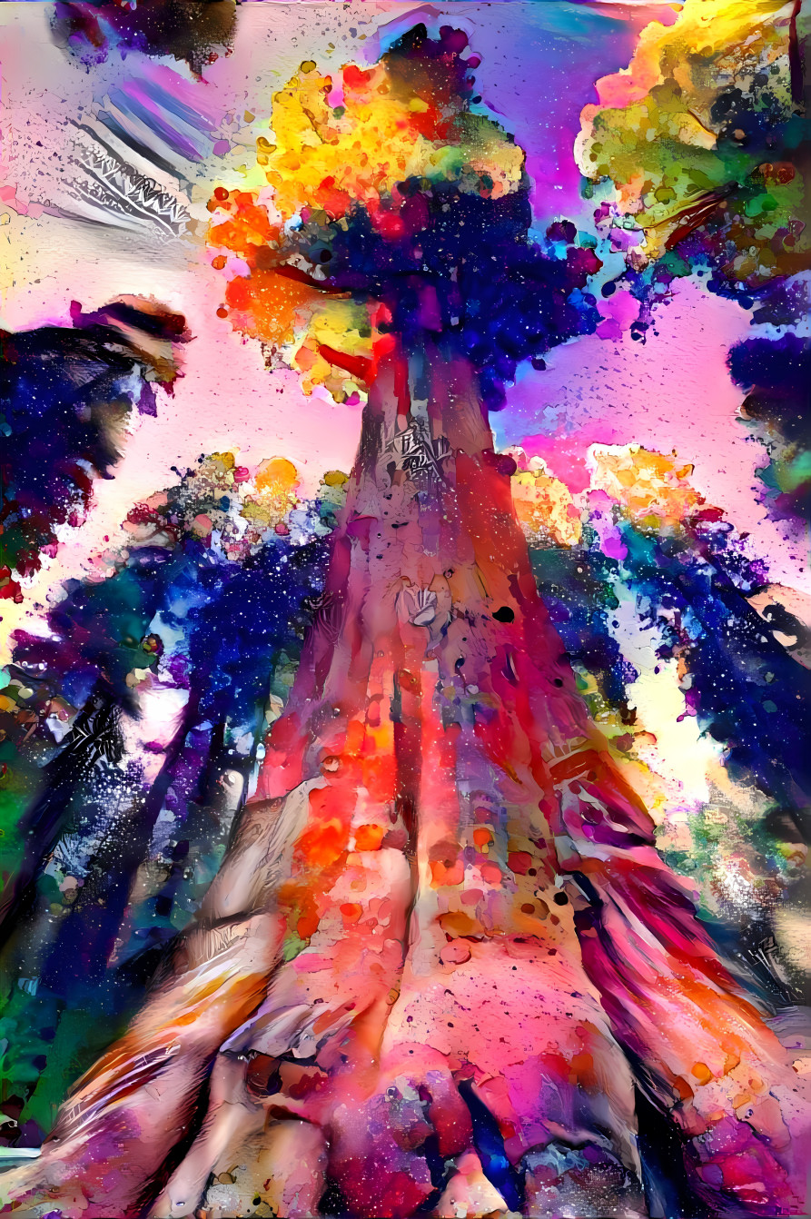 looking up into trees, watercolor