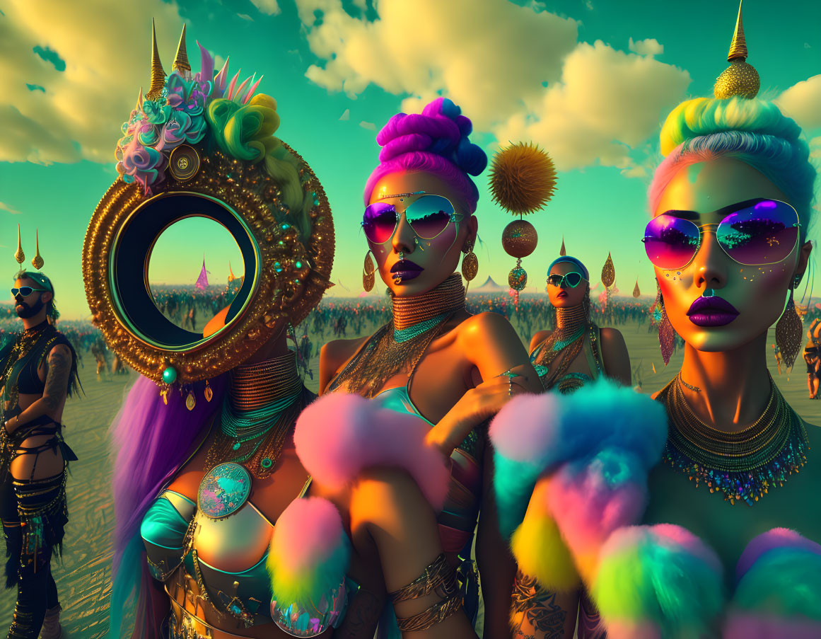 Colorful 3D artwork: Stylized characters in desert setting