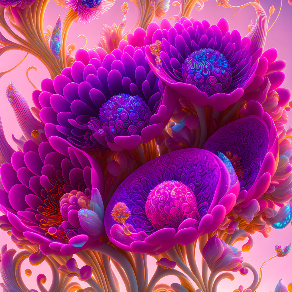 ai, biomorphic, flowers, night, purple, pink