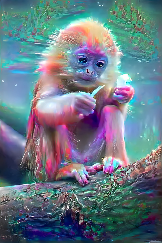baby monkey retextured, aqua, iridescent