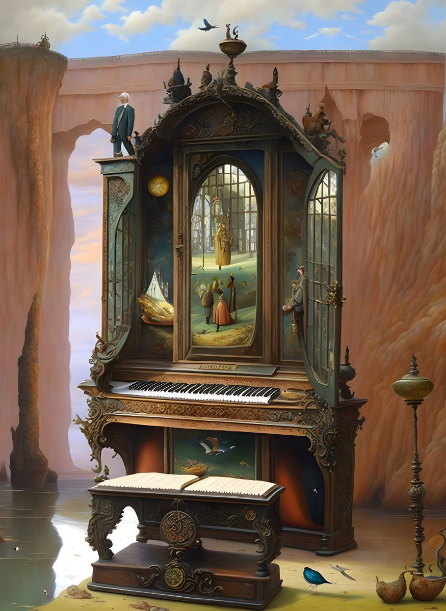 beautiful antique organ in a surreal landscape