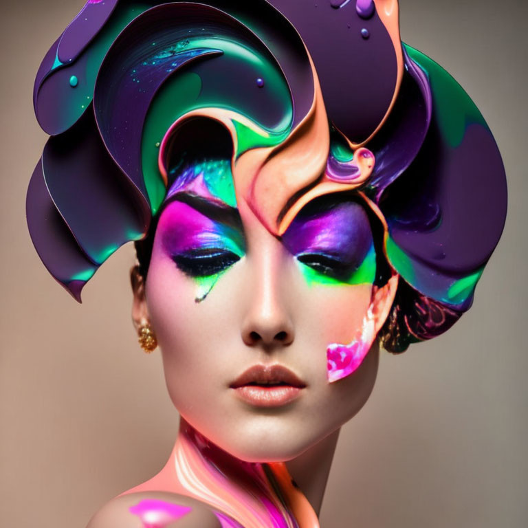 swirly 3D impasto paint sculpture, woman, headshot