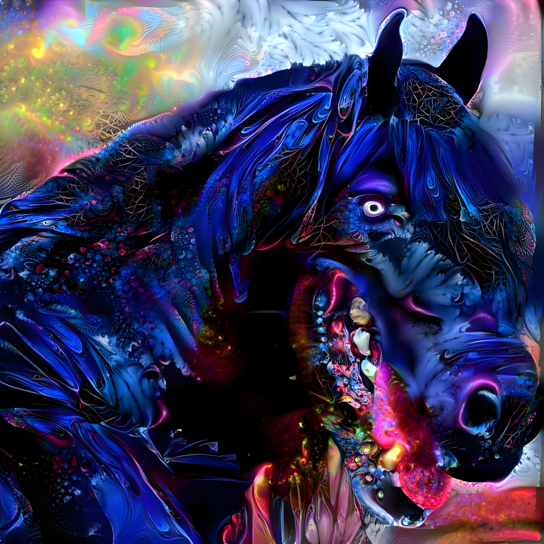 horse with dog mouth - blue, purple