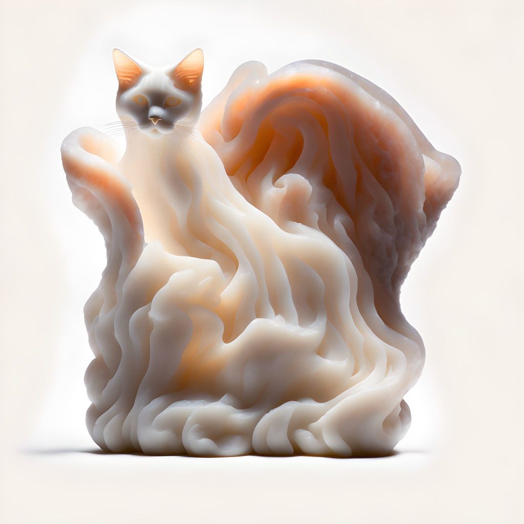 ai, beautiful marble carving, smudge cat, glow