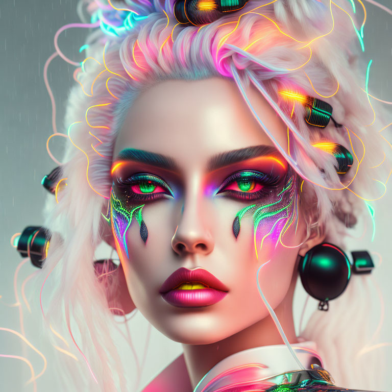 ai model portrait, vibrant neon electricity 