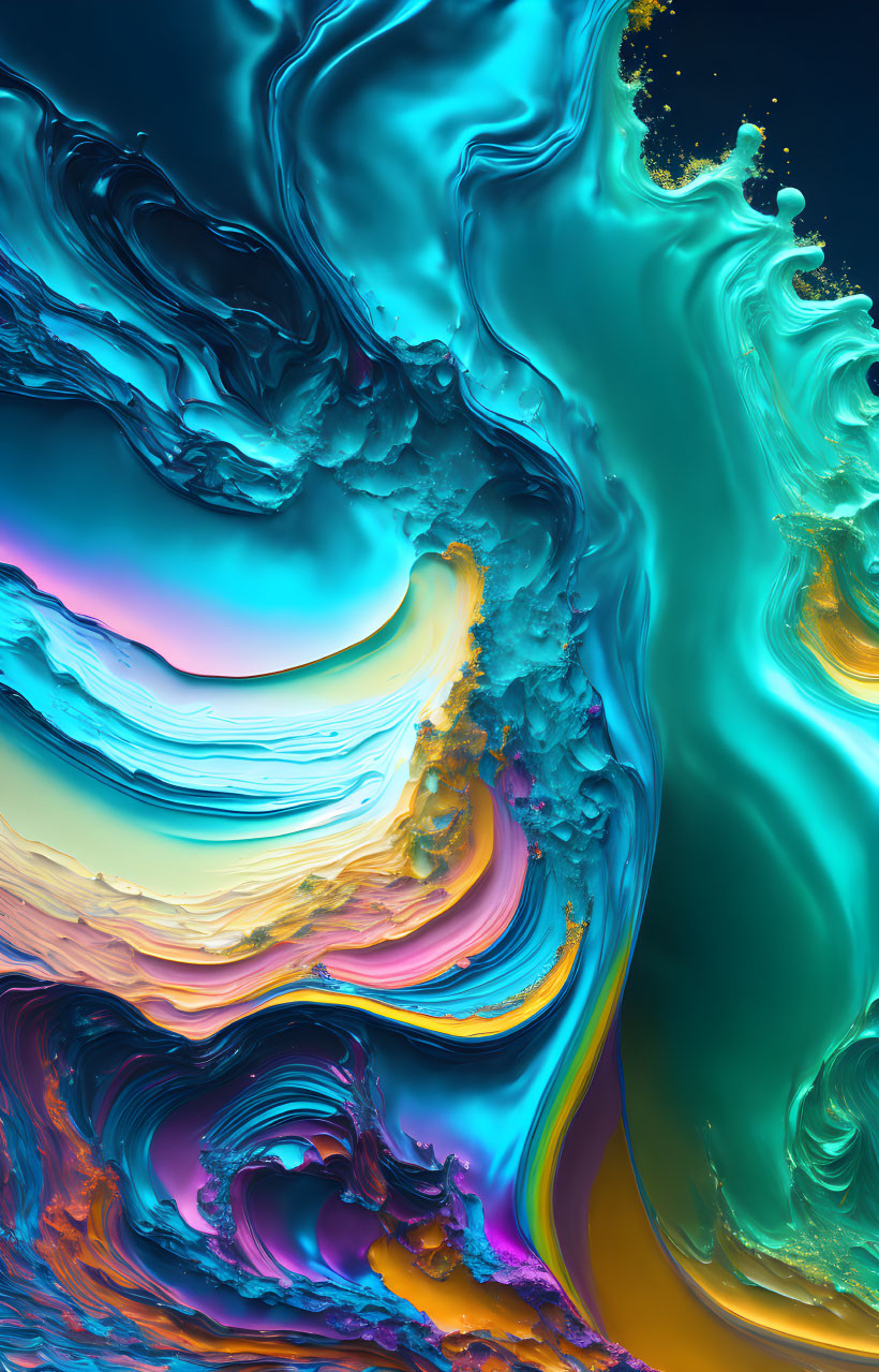 Vibrant Swirling Colors: Fluid Abstract Pattern in Blues, Yellows, and Purp