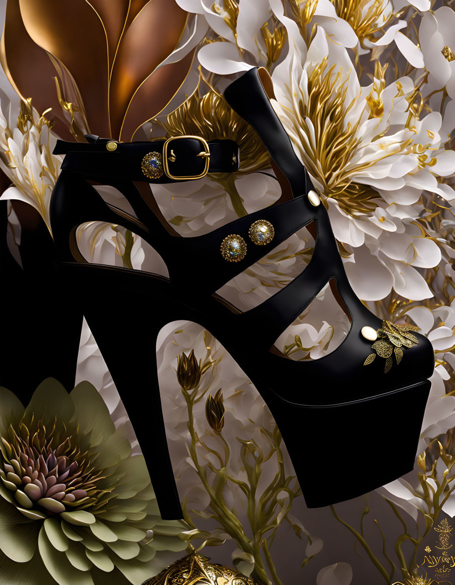 ai, black leather high heels, surreal