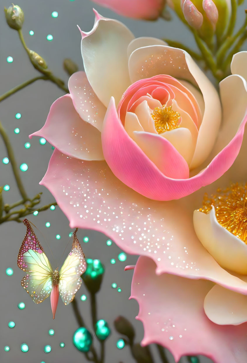 etheral peach & pink petal, botanical dew drops