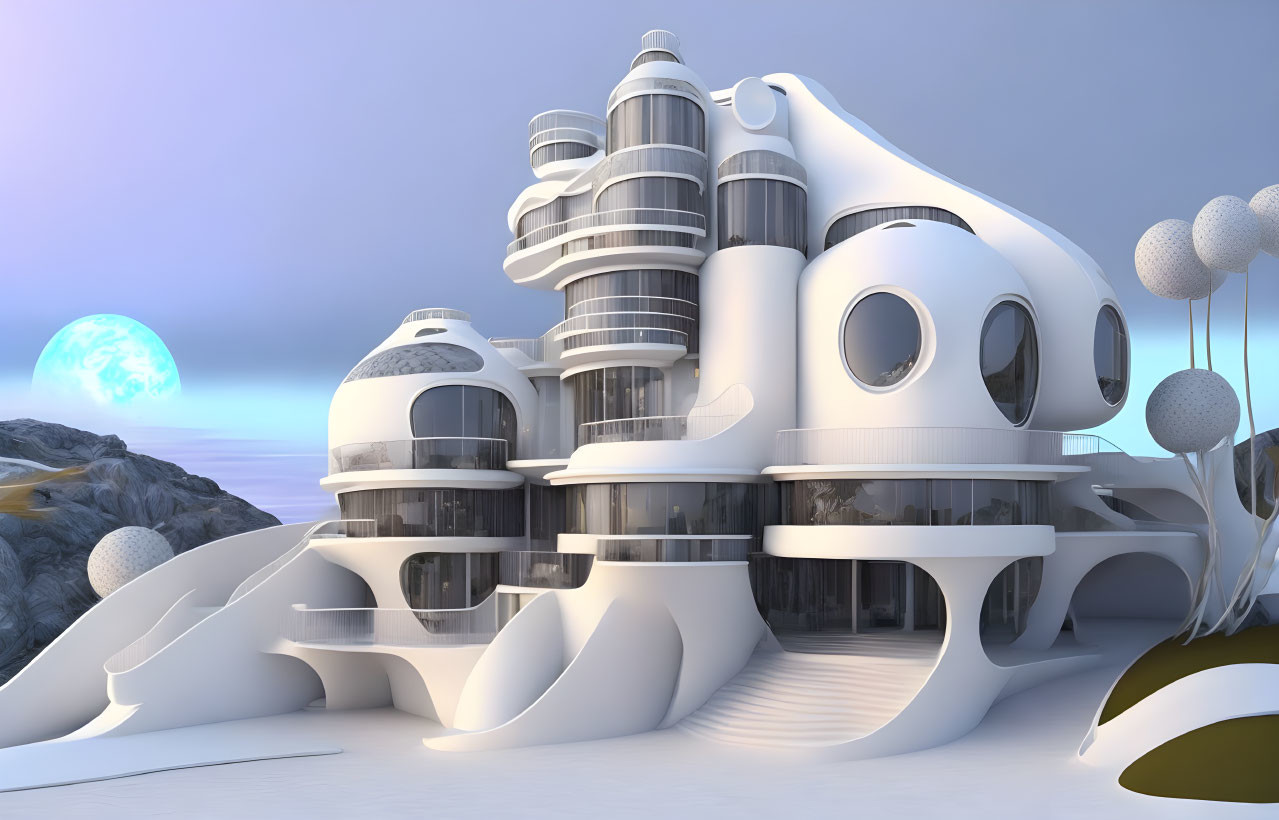 Contemporary Surreal Biomorphic Mansion, white