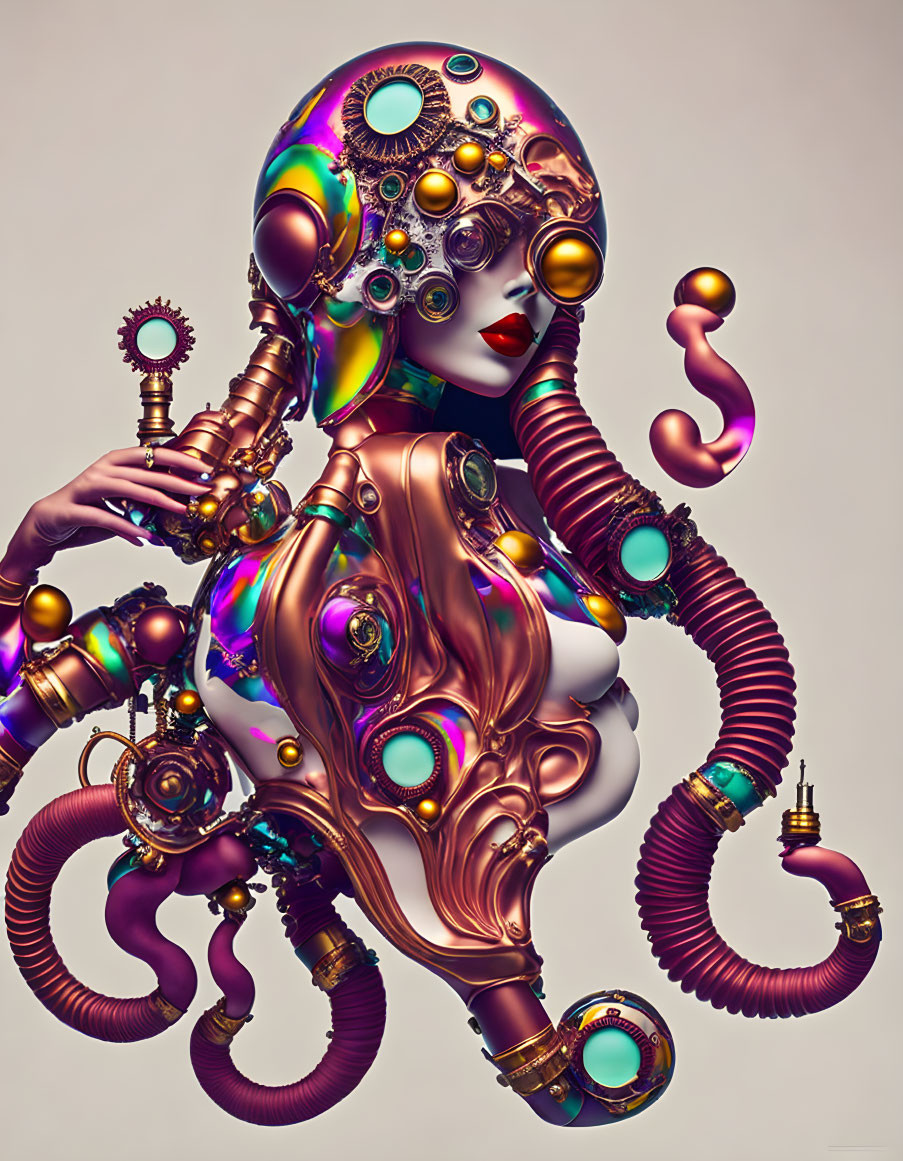 surreal cybernetic steampunk aquarium head