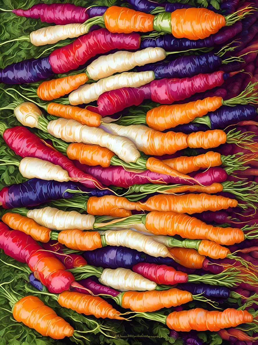 Colorful Fresh Carrots Arranged on Textured Surface