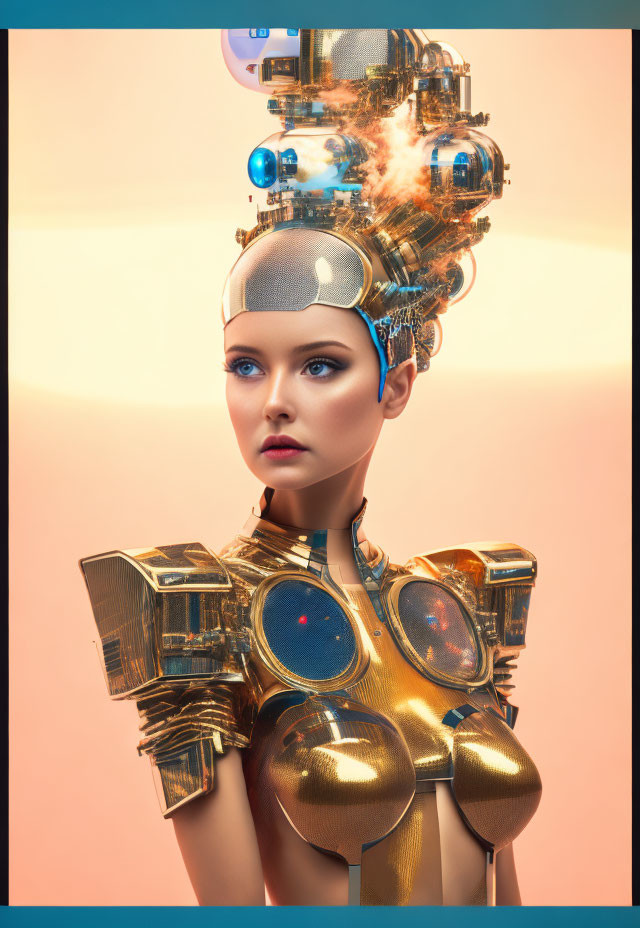 futuristic golden pleasure-bot android woman