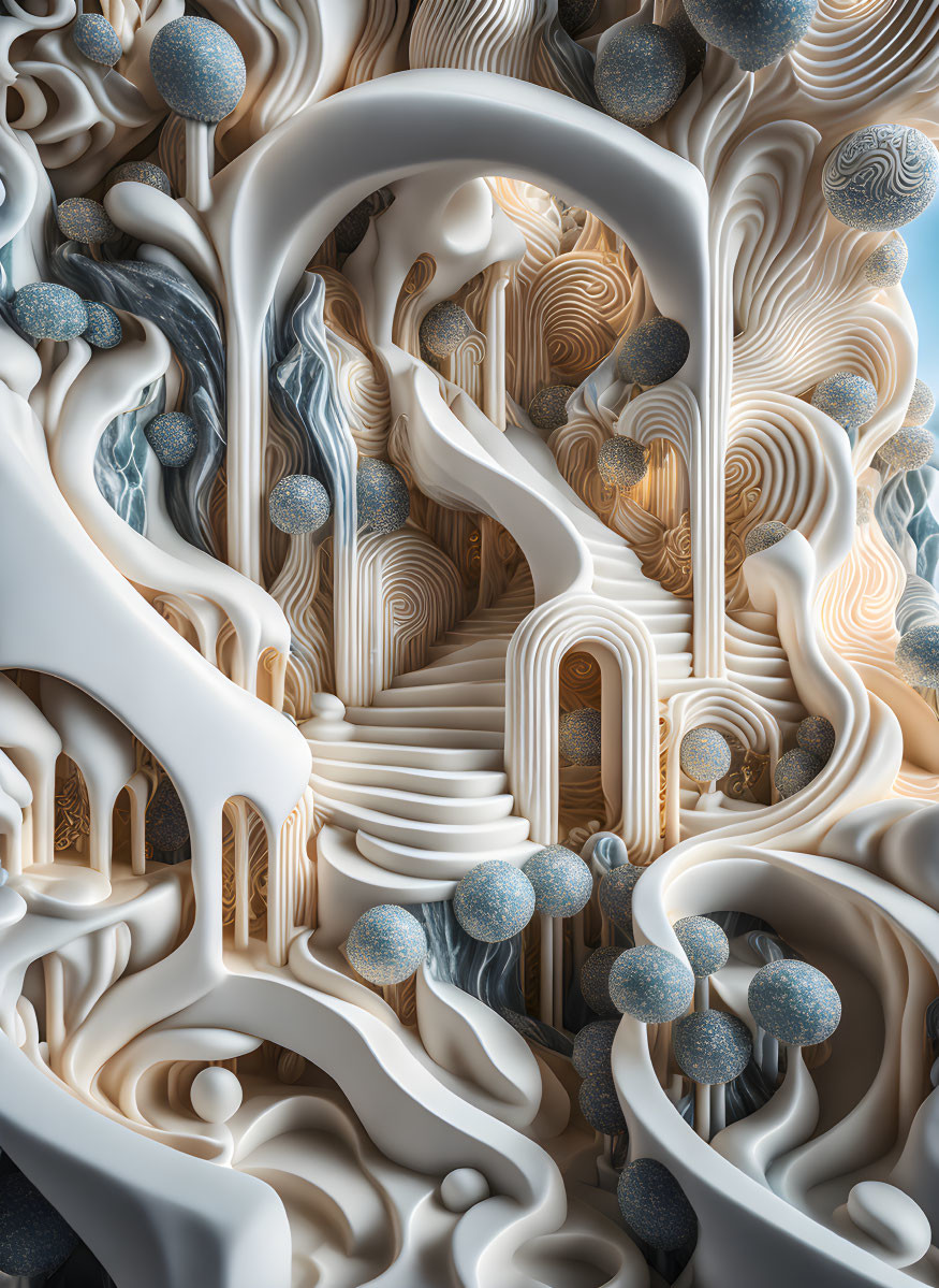 ai, surreal fantasy world made of marble mazes