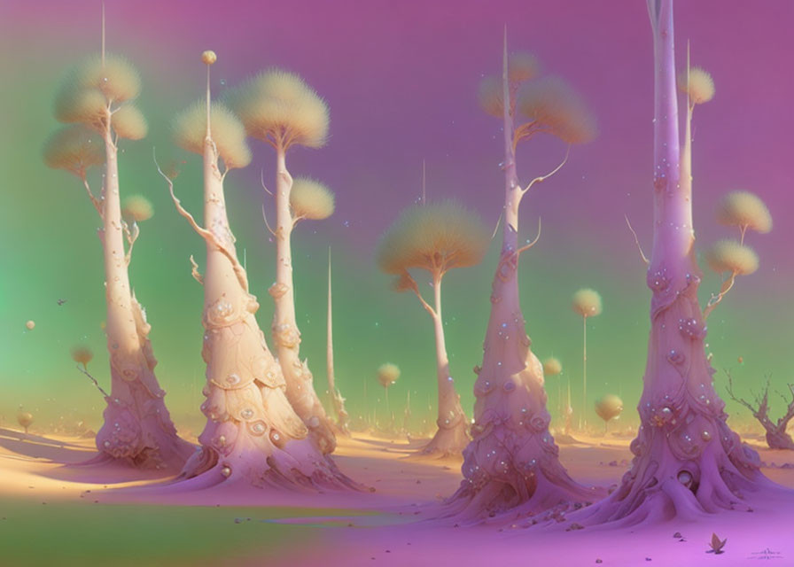 filigree mauve crystalline bubble trees in desert