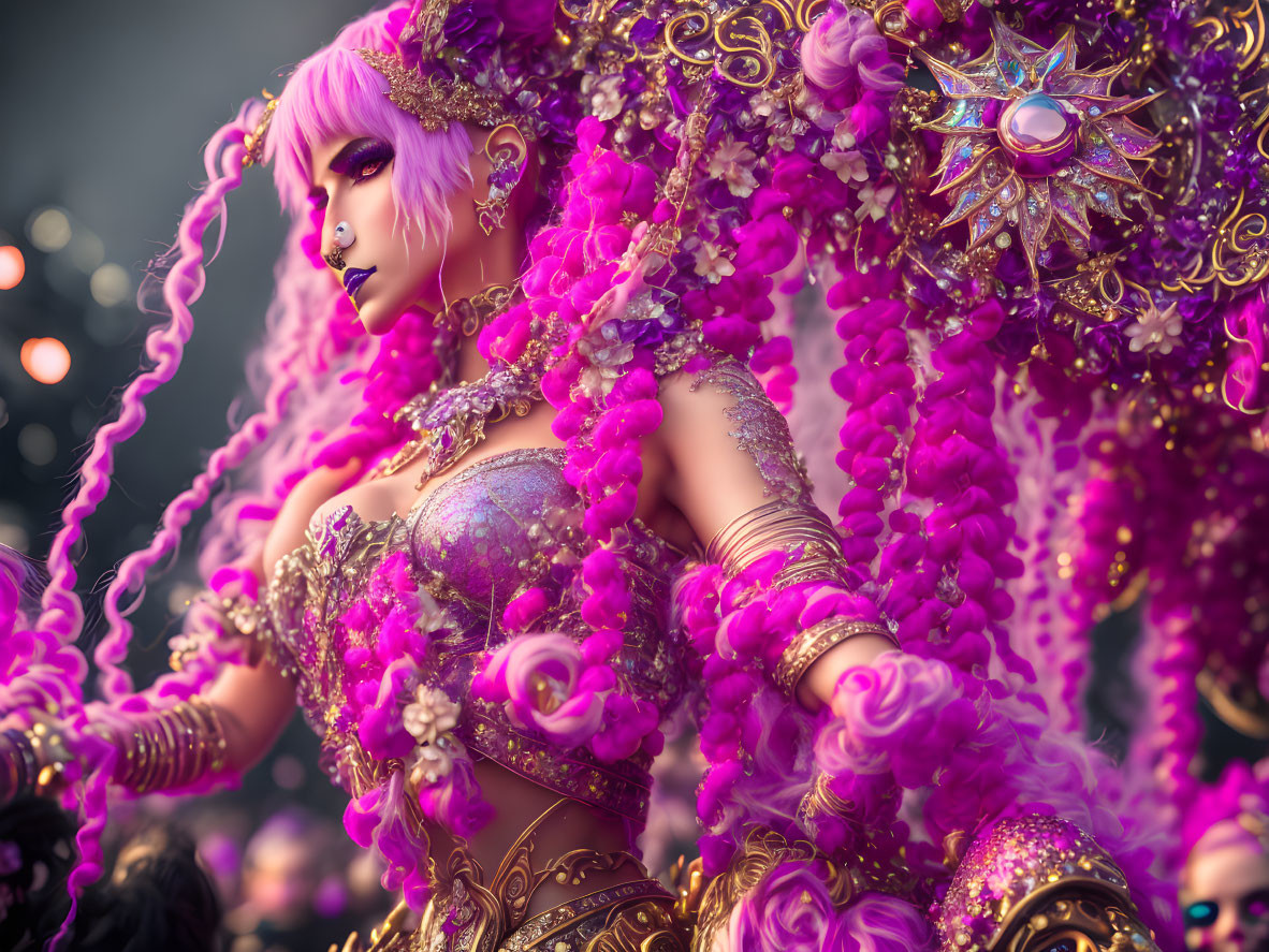 Elaborate Purple Costume at Festive Event