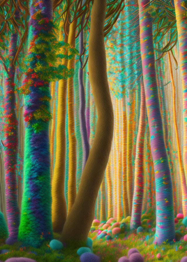 rainbow pastel forest, knit felt diffusion art