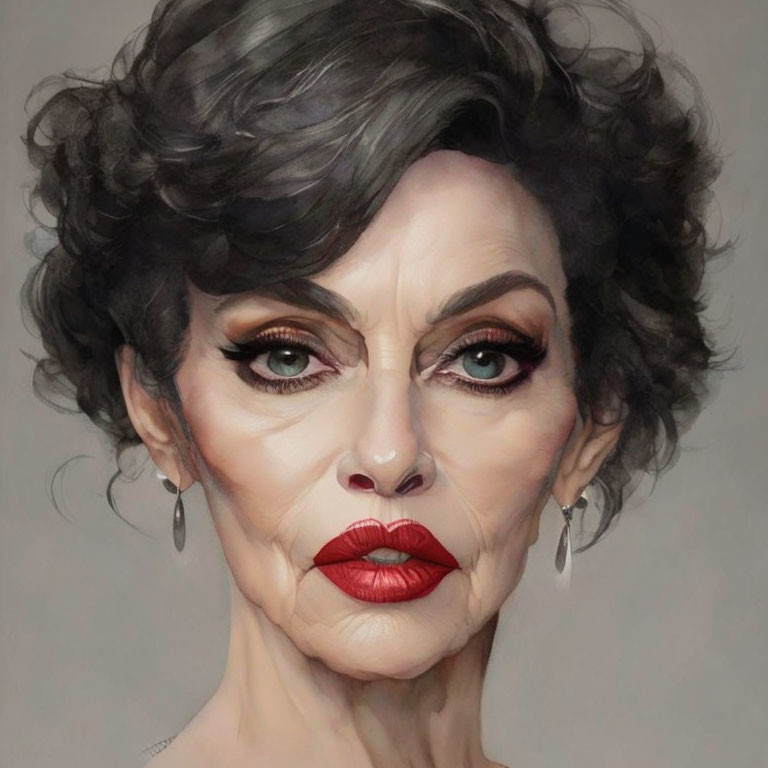 90 yo grey hair wrinkles catwoman portrait