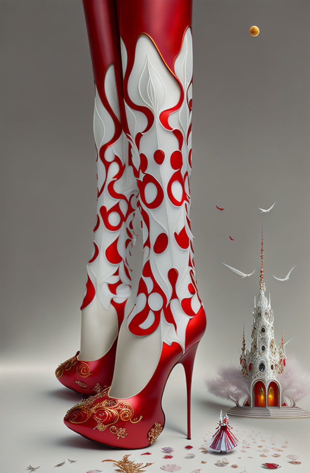 ai, surreal red high heel shoes, dali