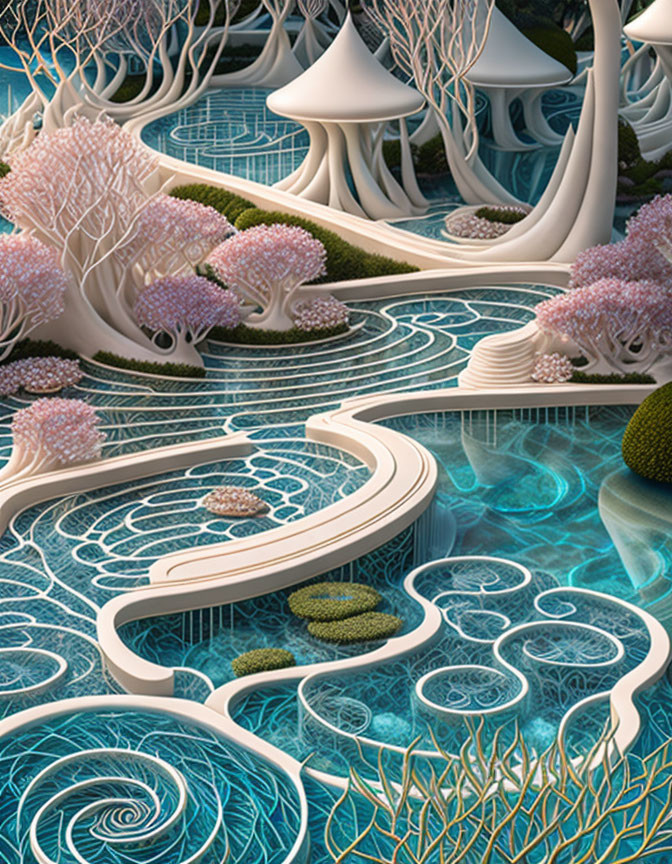 water garden labyrinth, hedges, paths, art photo