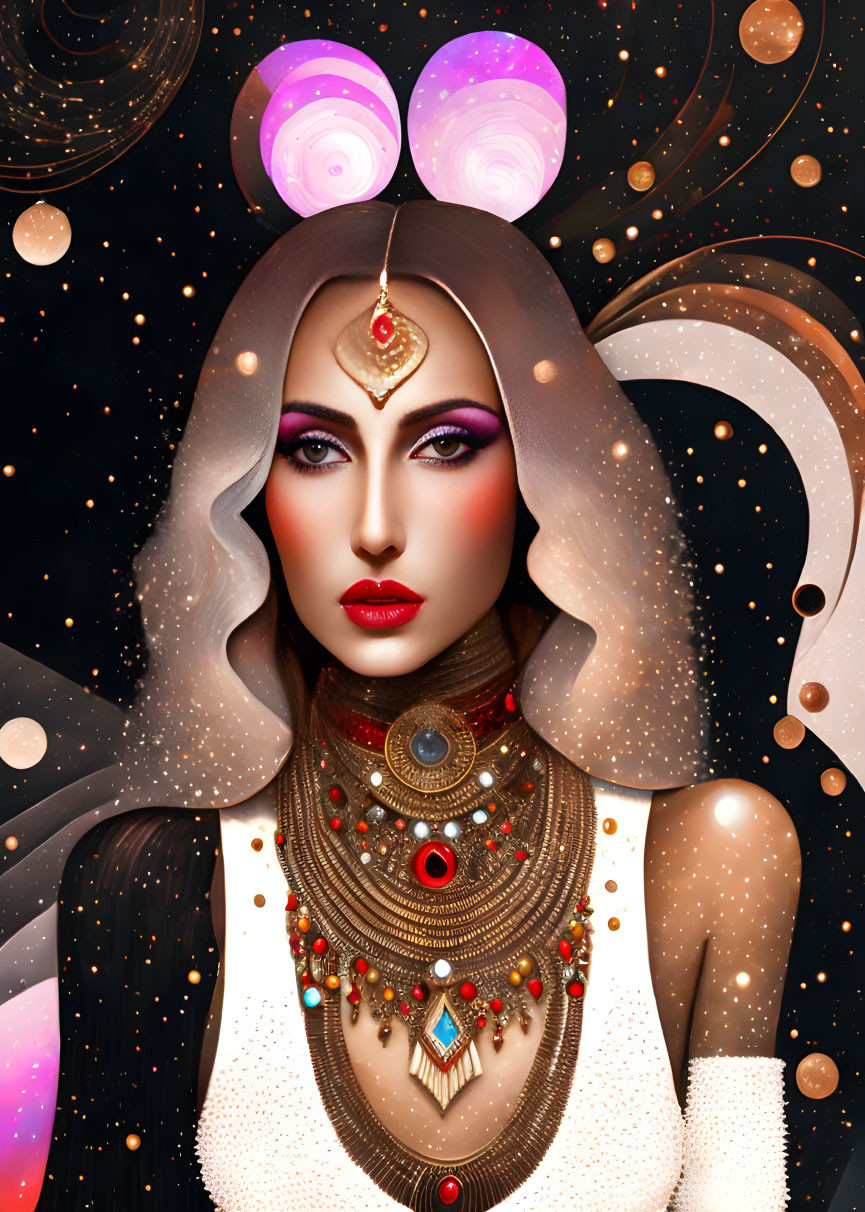 dreamy jewelry woman vector illustration portrait
