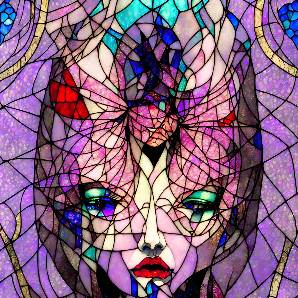 weird ethereal cat woman stained glass