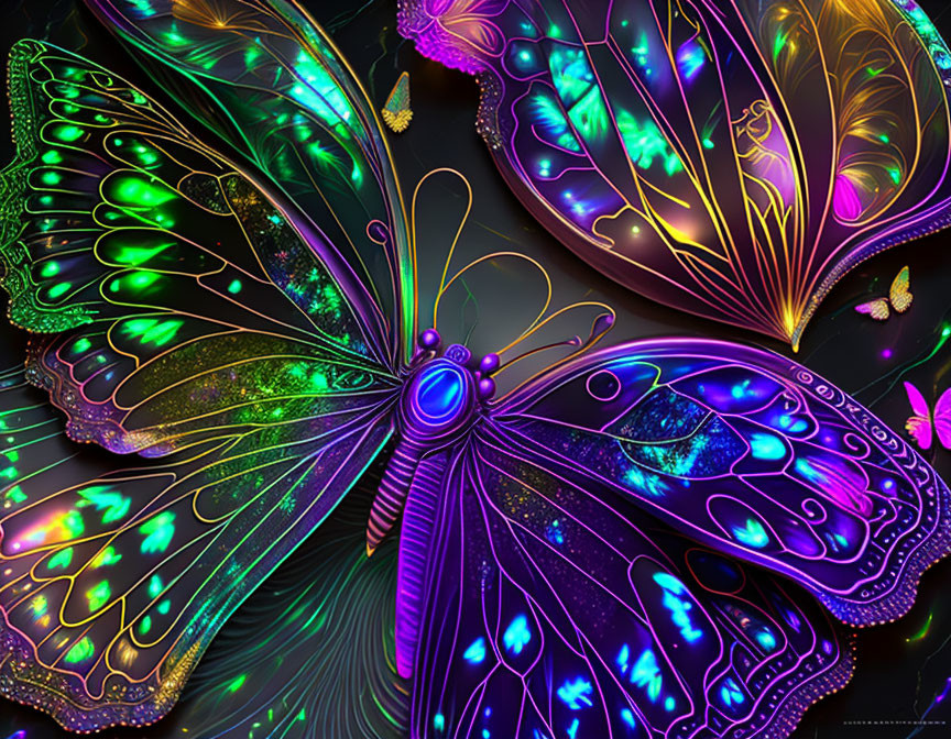 ai fantasy neon gold veined glowing butterfly