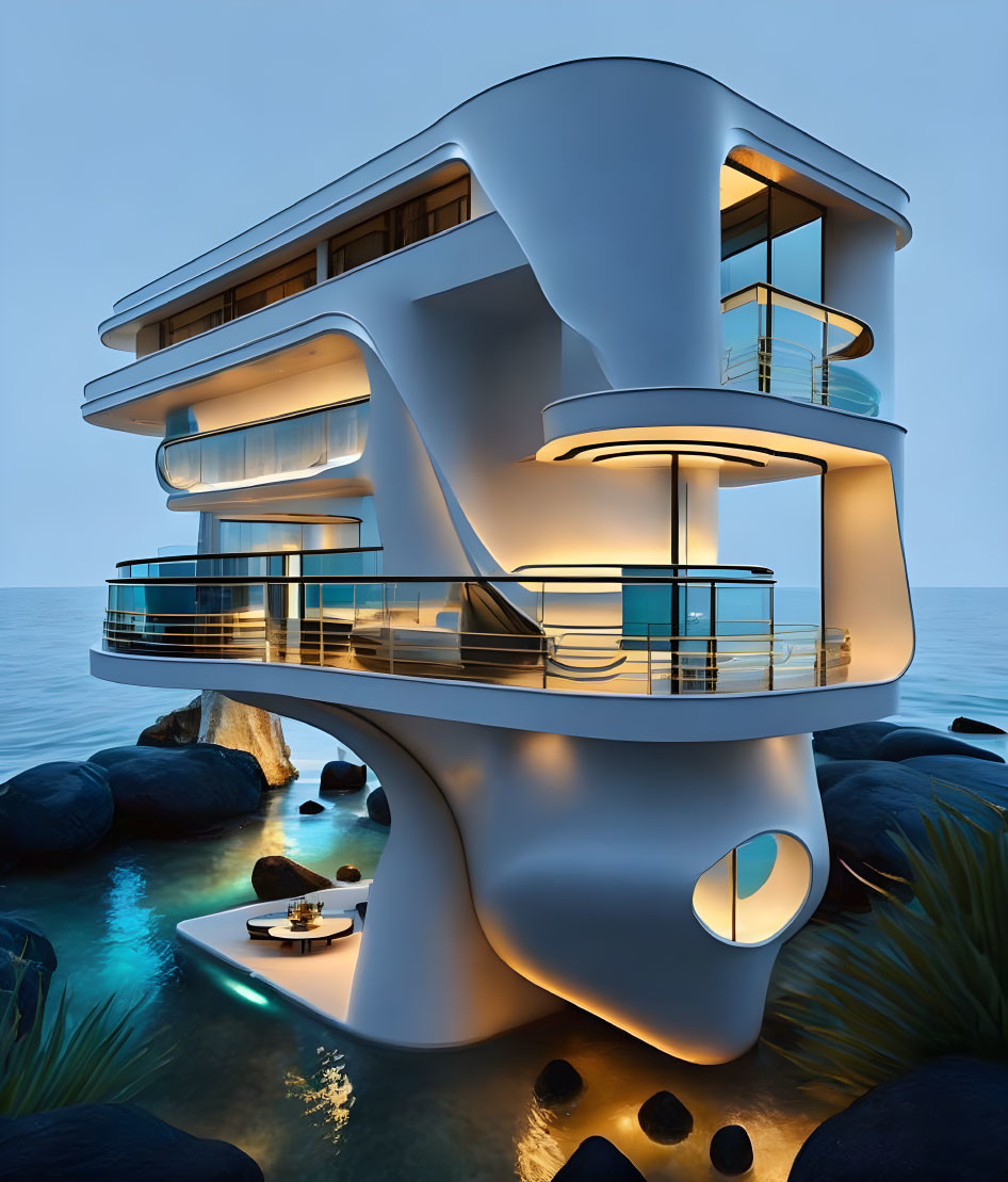 scifi luxury art deco bohemian mermaid house