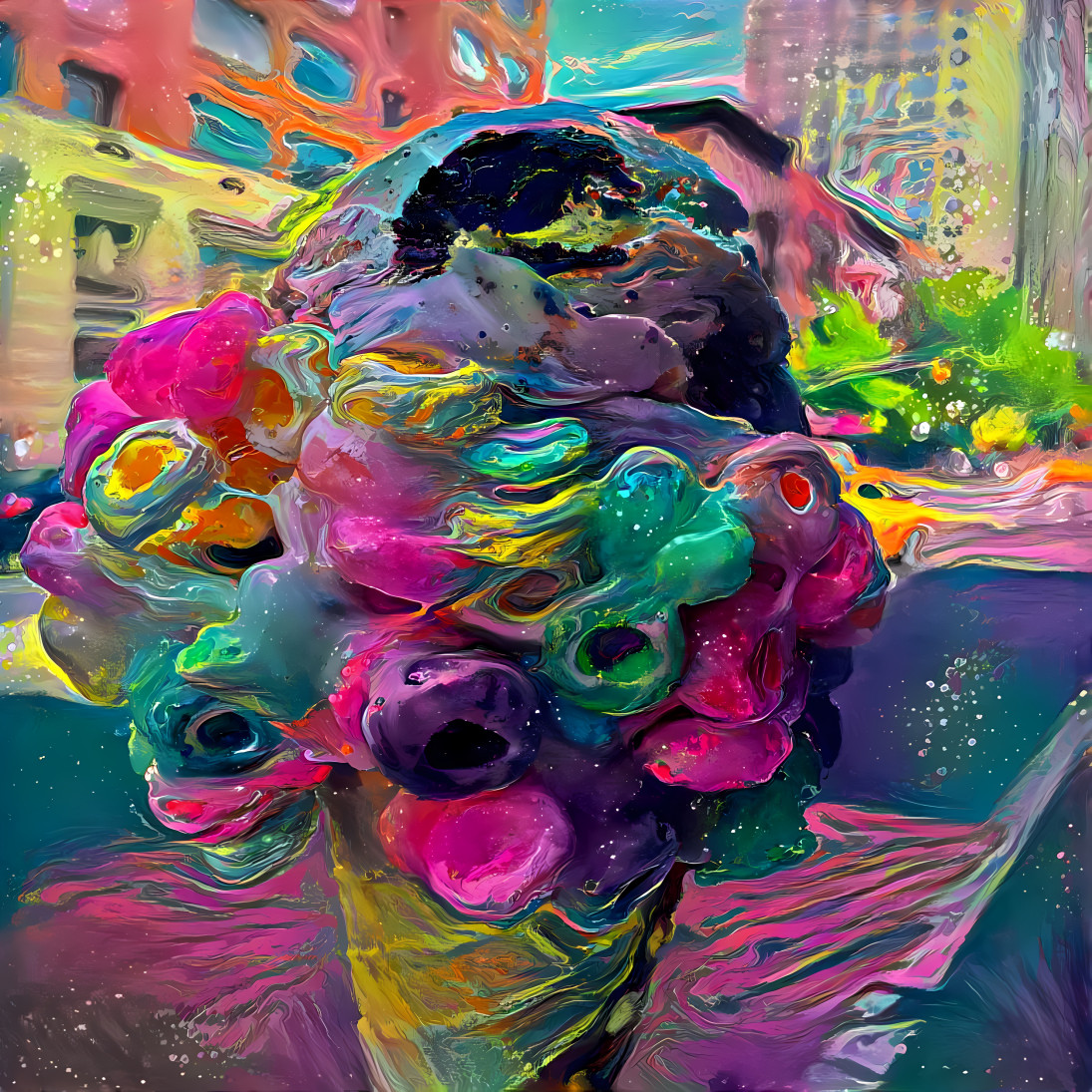 ice cream cone with fruit loops, organic painting