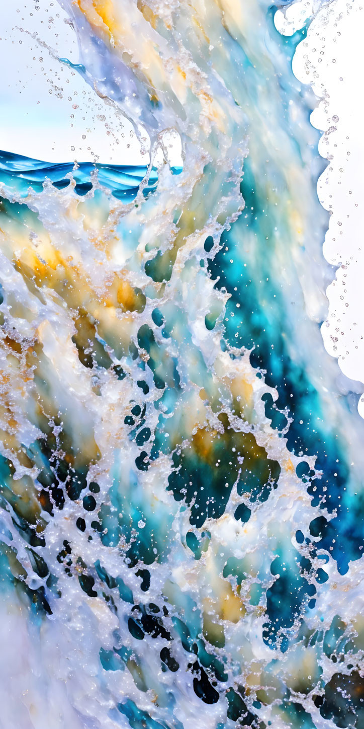 Colorful Close-up of Swirling Fluid Art with Blue, White, and Amber Hues
