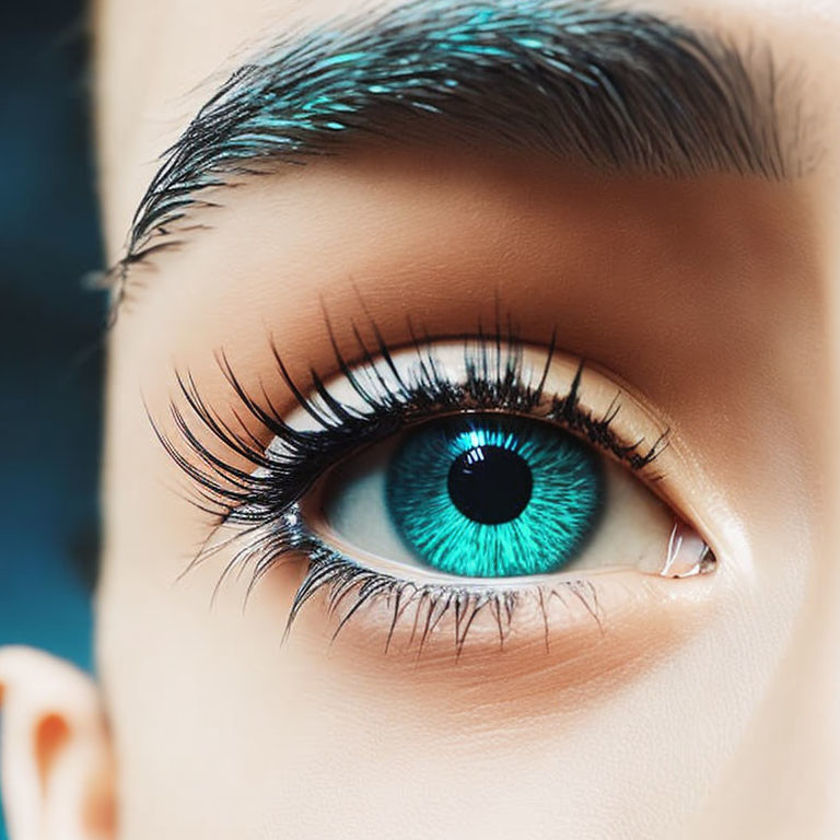 Detailed Close-Up of Vibrant Blue Iris and Black Eyelashes