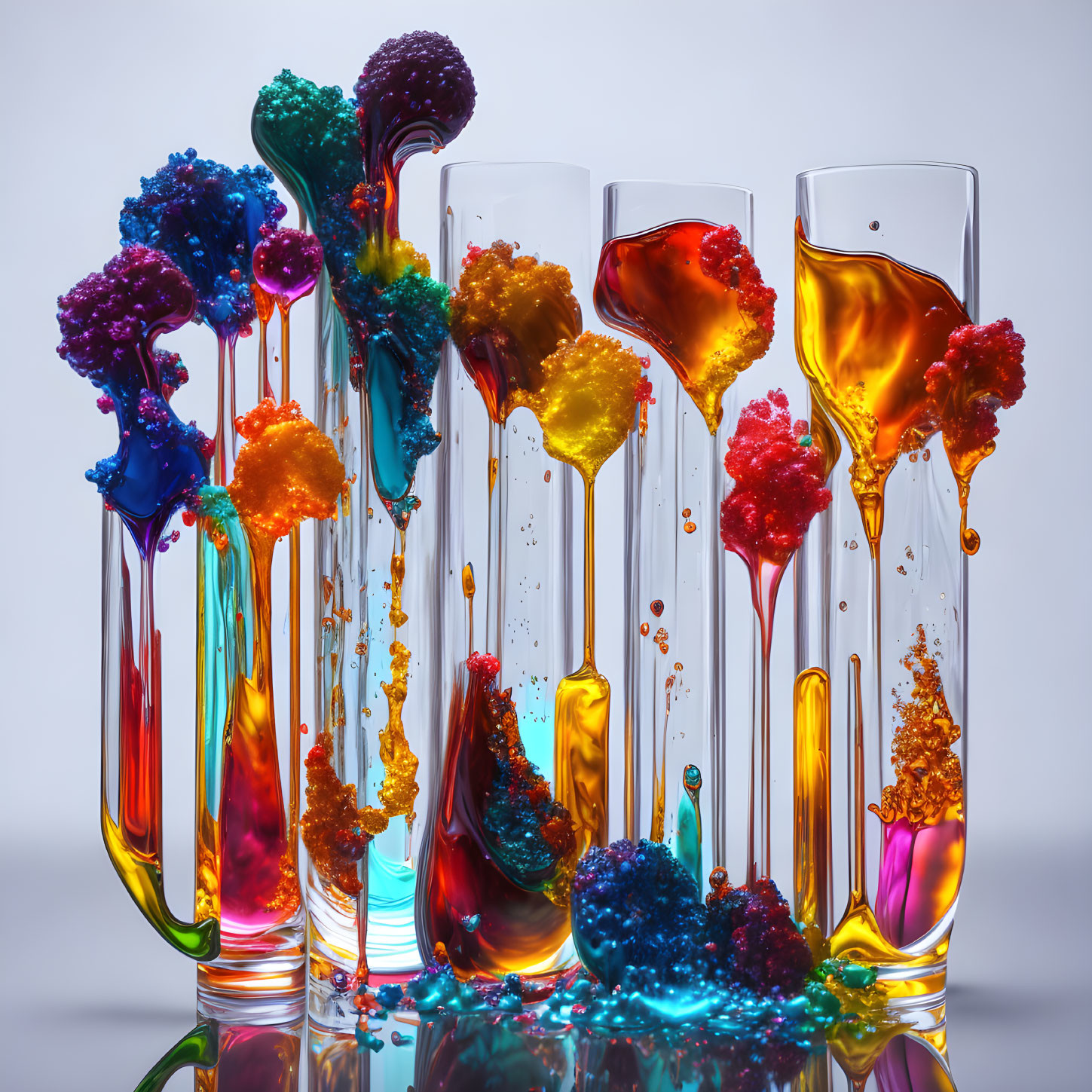 ai, test tubes colorful steaming liquids