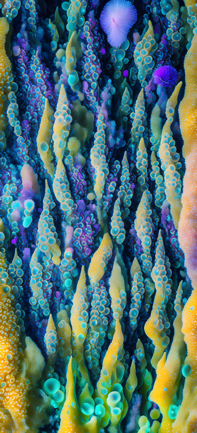 ai, fantasy biomorphic sea-anemones underwater