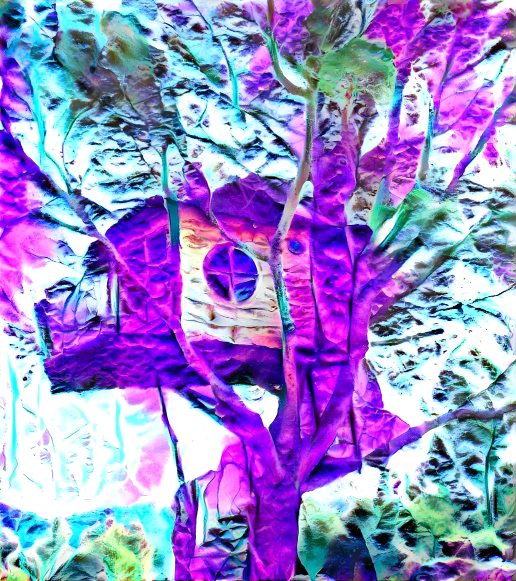 purple, aqua, psychadelic tree house