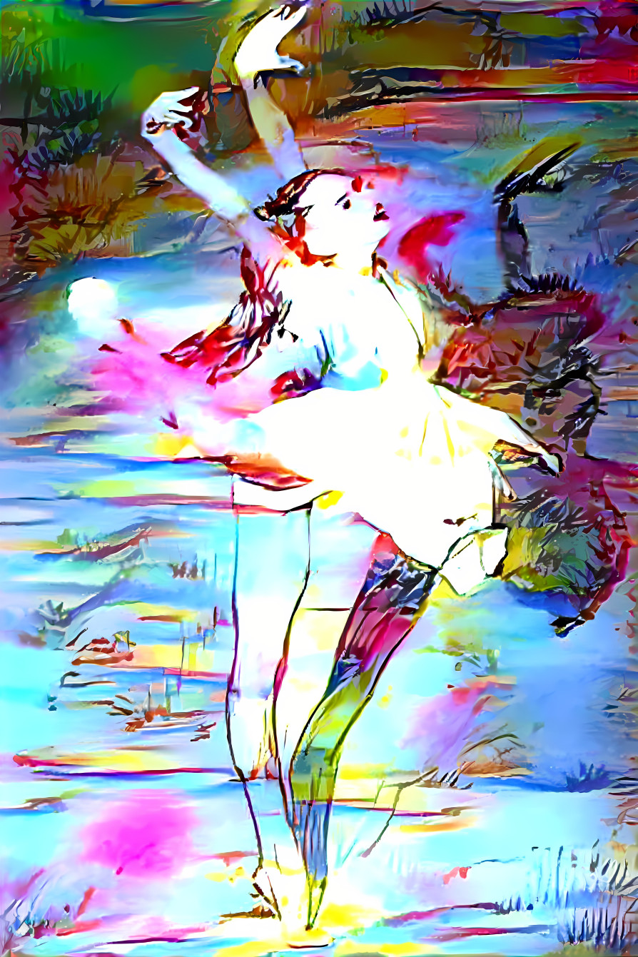 ballerina painting, blue, pink, dancing
