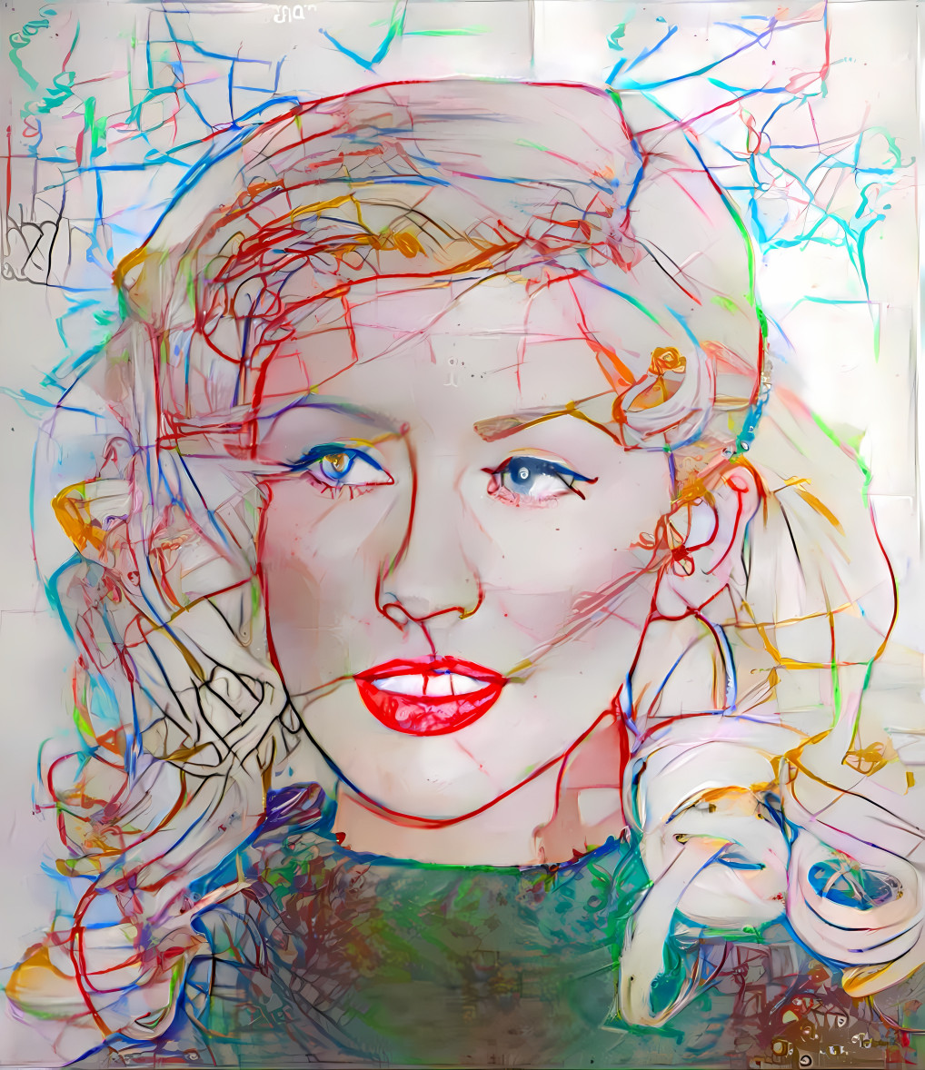 christina aguilera, colored ink drawing