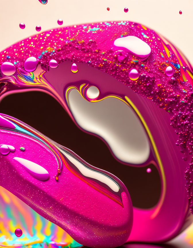 close up, 3d pink impasto pop art lips