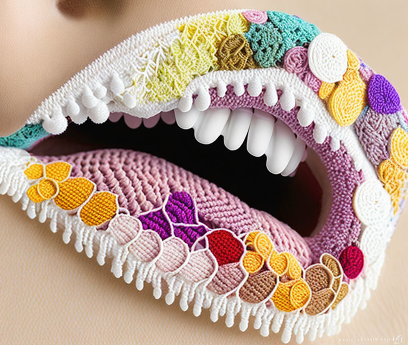 ai, knit lips patchwork macrame